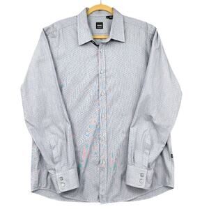 BOSS Hugo Boss Blue Striped Long-Sleeve Button-Up Dress Shirt Regular Fit XL